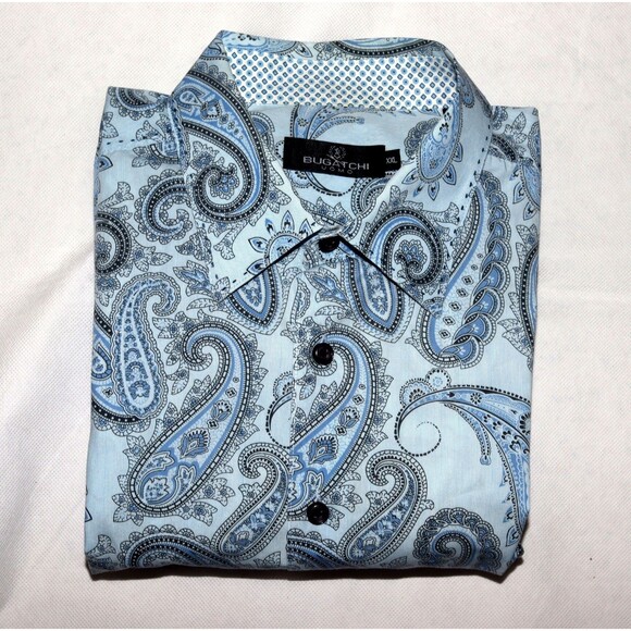 Bugatchi Uomo Men's Long Sleeve‎ Button Front Flip Cuff Paisley Shirt Size 2XL - Picture 7 of 10
